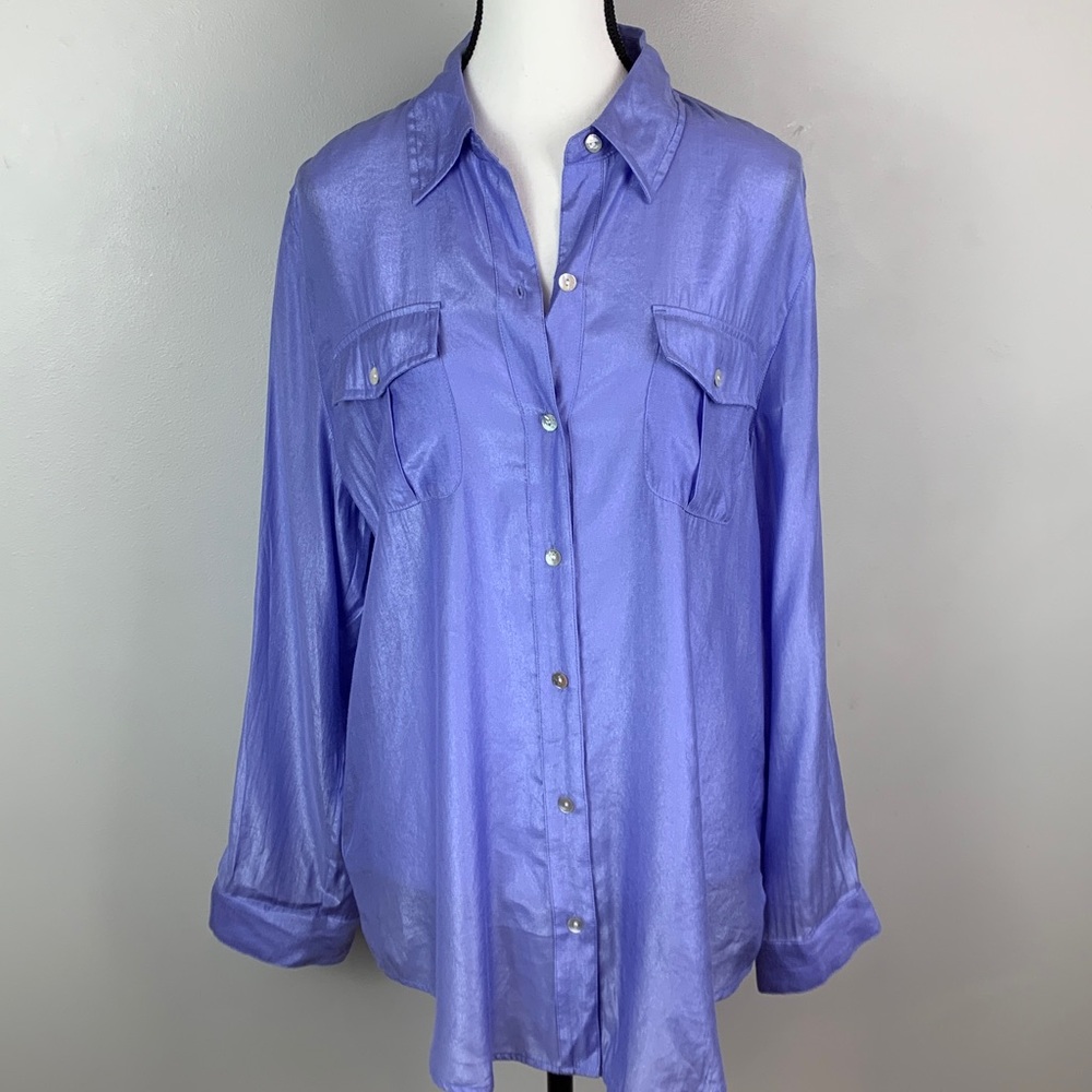 Chico’s Lavender Sandwash Satin Casual Button Down Shirt - Picture 6 of 10
